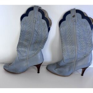 VINTAGE Blue Jeenz Bootz Exotic Leather Hi‎ Heel Cowgirl Boots Size 9